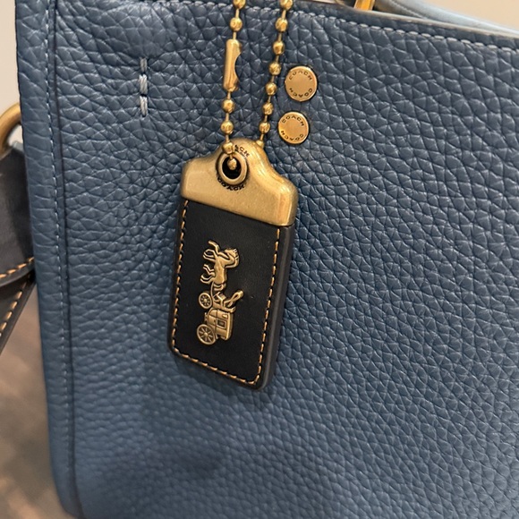 Coach Rogue 25 Regenerative Leather- Navy Blue Satchel with Gold Accents - Picture 5 of 13